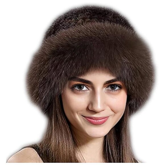 Accessories - Womens Winter Hat Knitted Mink Real Fur Hats , Brown
